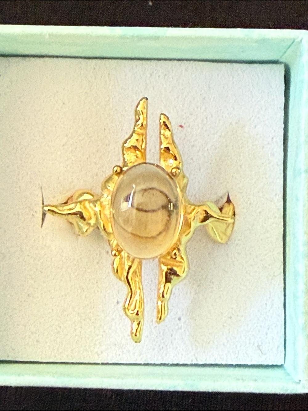 925 gold plated Sunburst Cabochon adjustable ring with authentic citrine